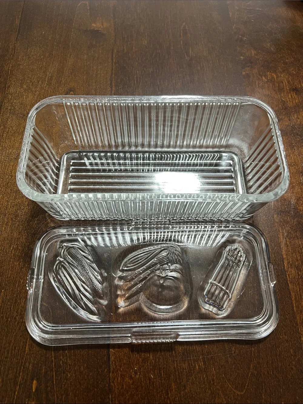 Vintage Clear Glass Dish Loaf Pan with Decorative Lid - Transparent